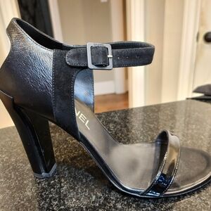 CHANEL Black Heels / Sandal 7.5 US Leather, Suede, Patented Leather